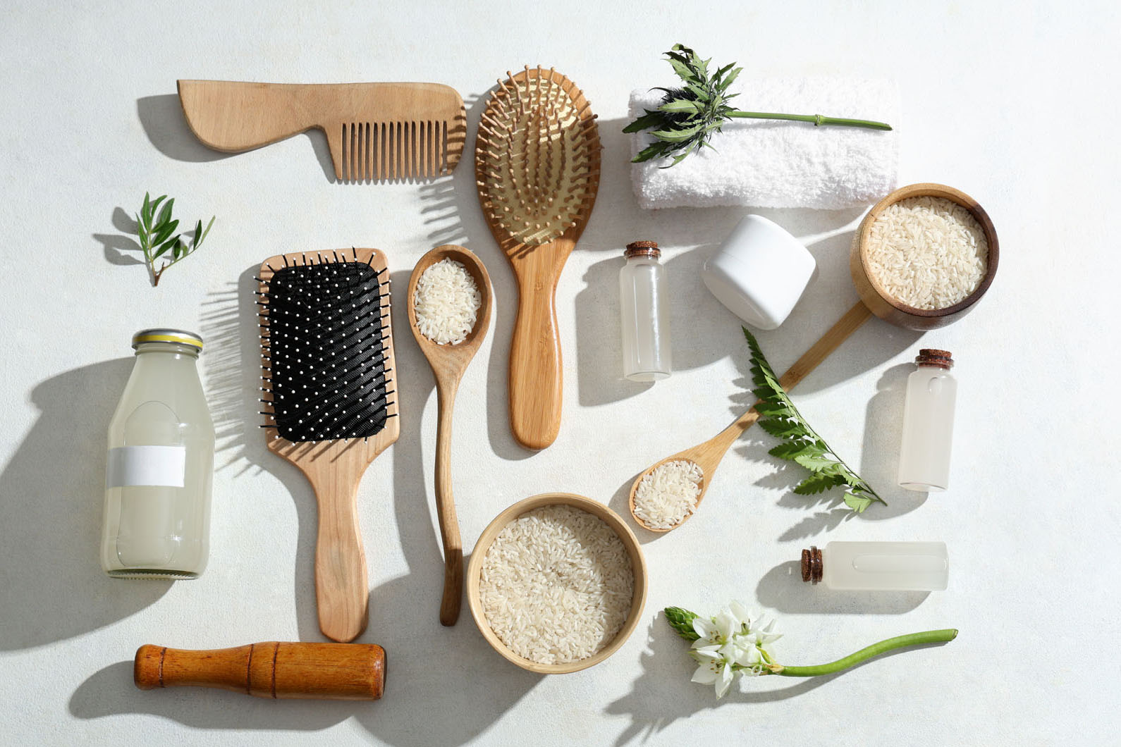 beauty supplies on a white background