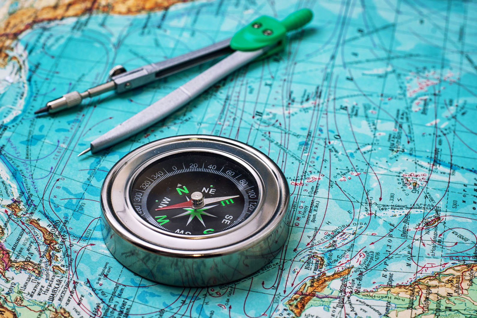 compass on top of a map